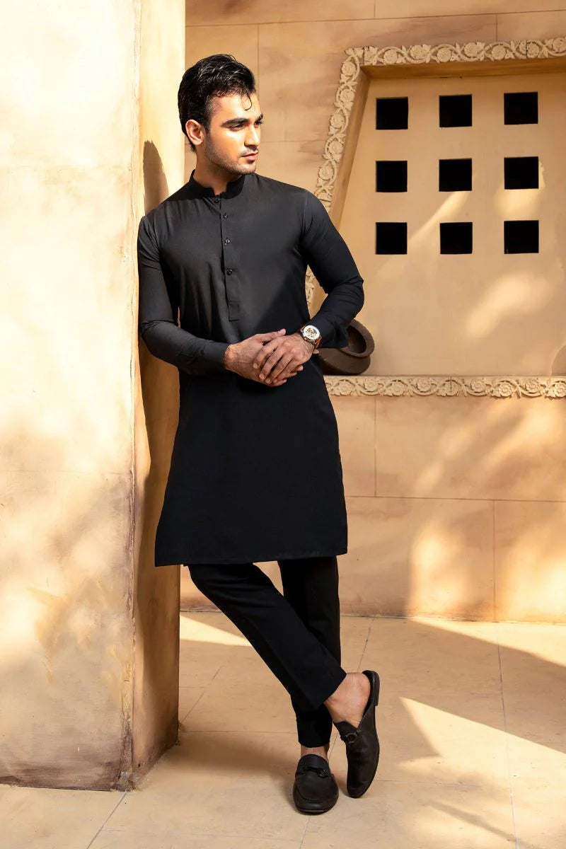 Men’s Black Boski Shalwar Kameez – Plain Kurta & Trouser Set