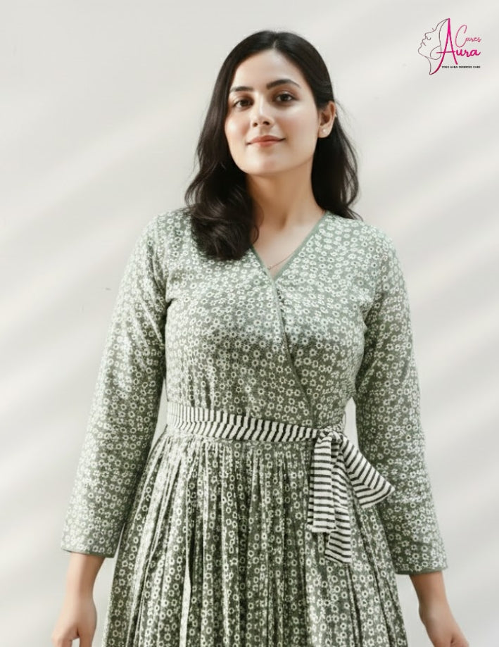 1 Pc Women’s Stitched Linen Printed Maxi – Green Floral