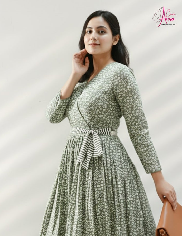 1 Pc Women’s Stitched Linen Printed Maxi – Green Floral