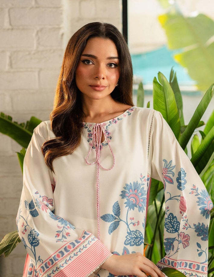 2 Pcs Women’s Stitched Swiss Voile Printed Co-Ord Set – White