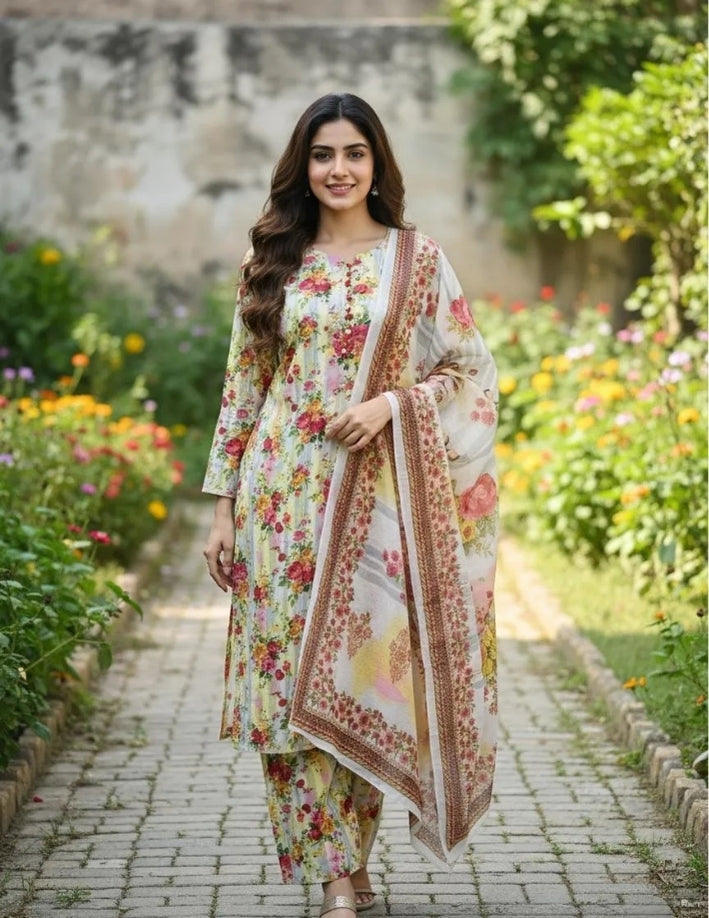 Winter Collection 3 Pcs Stitched Cotton Printed Suit for Women – Micro Polo Cotton & Marina Wool Feel