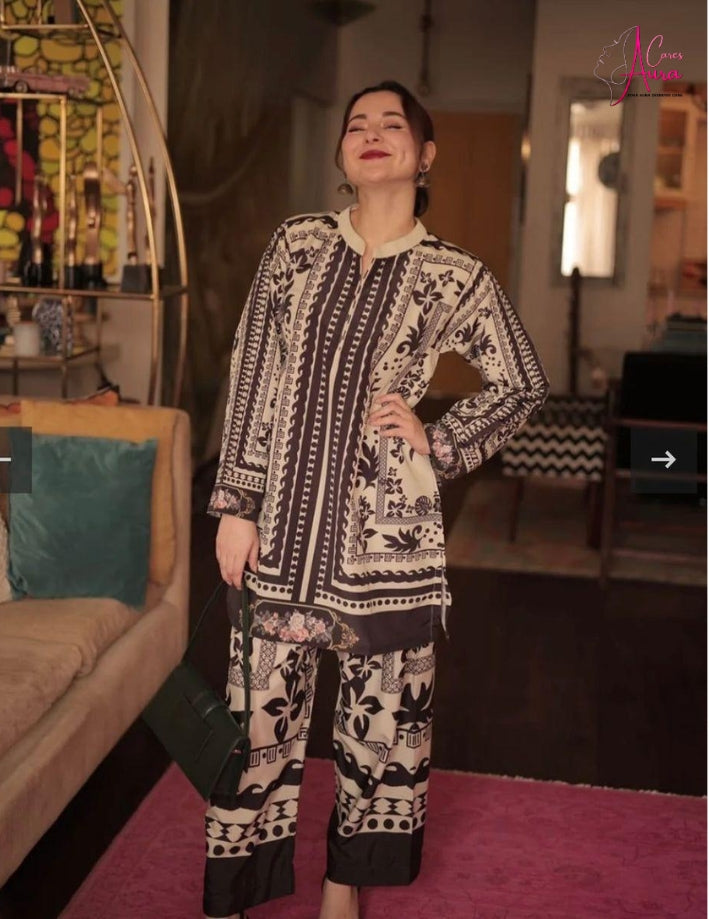 2-Piece Women’s Stitched Swiss Lawn Printed Suit – Black Elegance