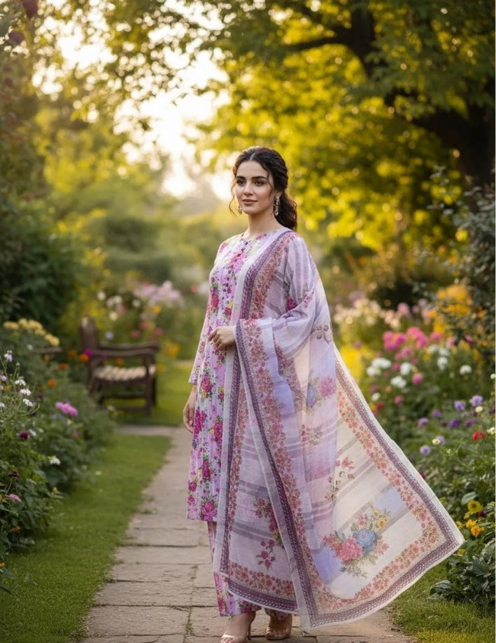 Winter Collection 3 Pcs Stitched Cotton Printed Suit for Women – Micro Polo Cotton & Marina Wool Feel