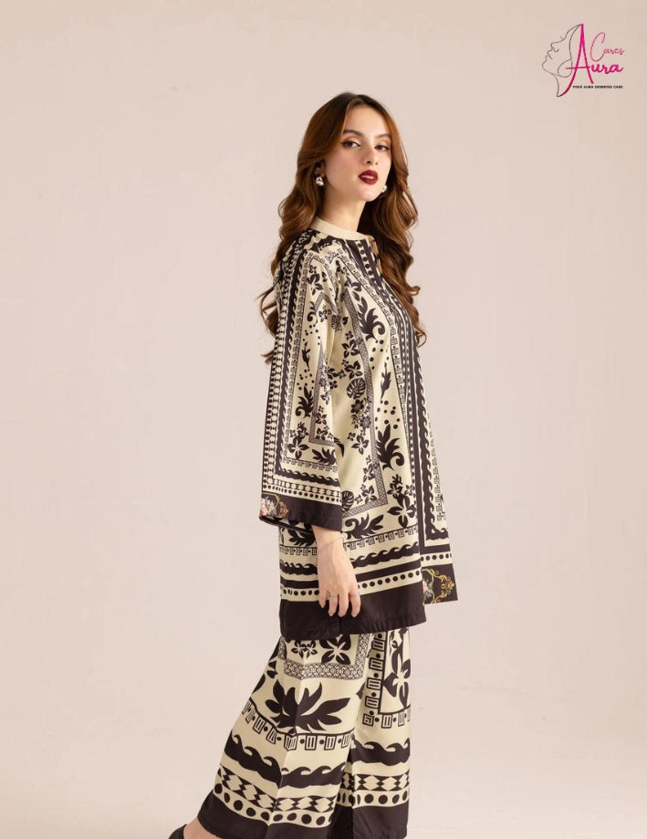 2-Piece Women’s Stitched Swiss Lawn Printed Suit – Black Elegance