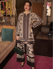 2-Piece Women’s Stitched Swiss Lawn Printed Suit – Black Elegance