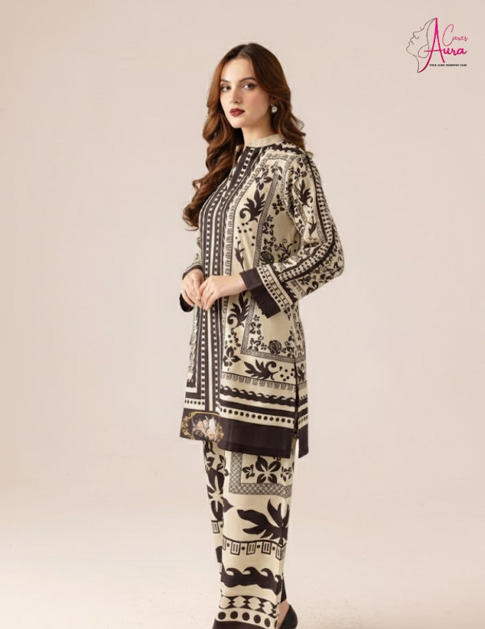 2-Piece Women’s Stitched Swiss Lawn Printed Suit – Black Elegance