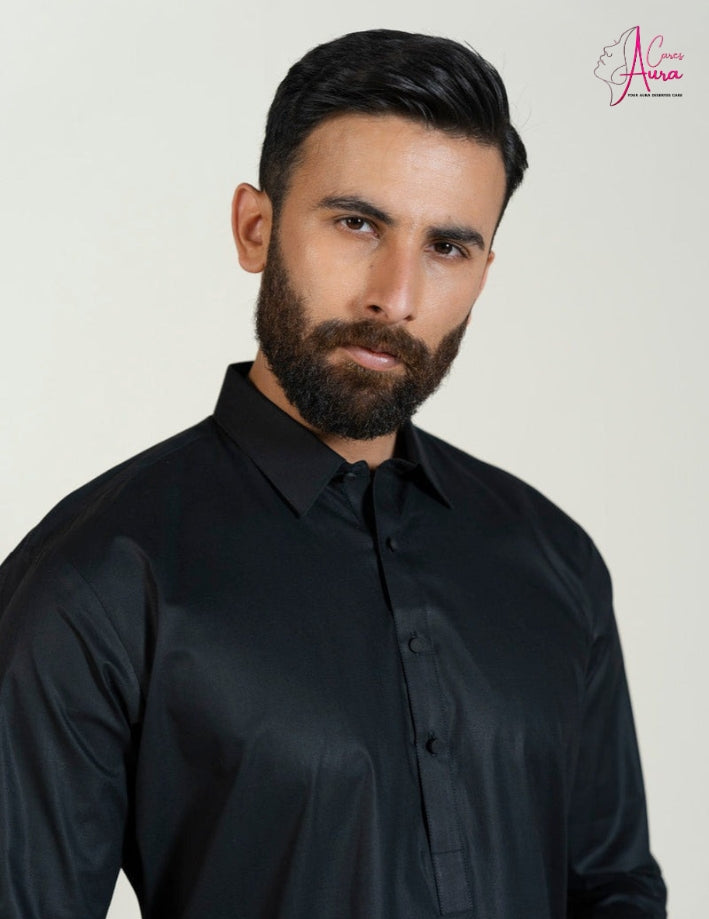 Men’s Black Boski Shalwar Kameez, Premium Traditional Wear