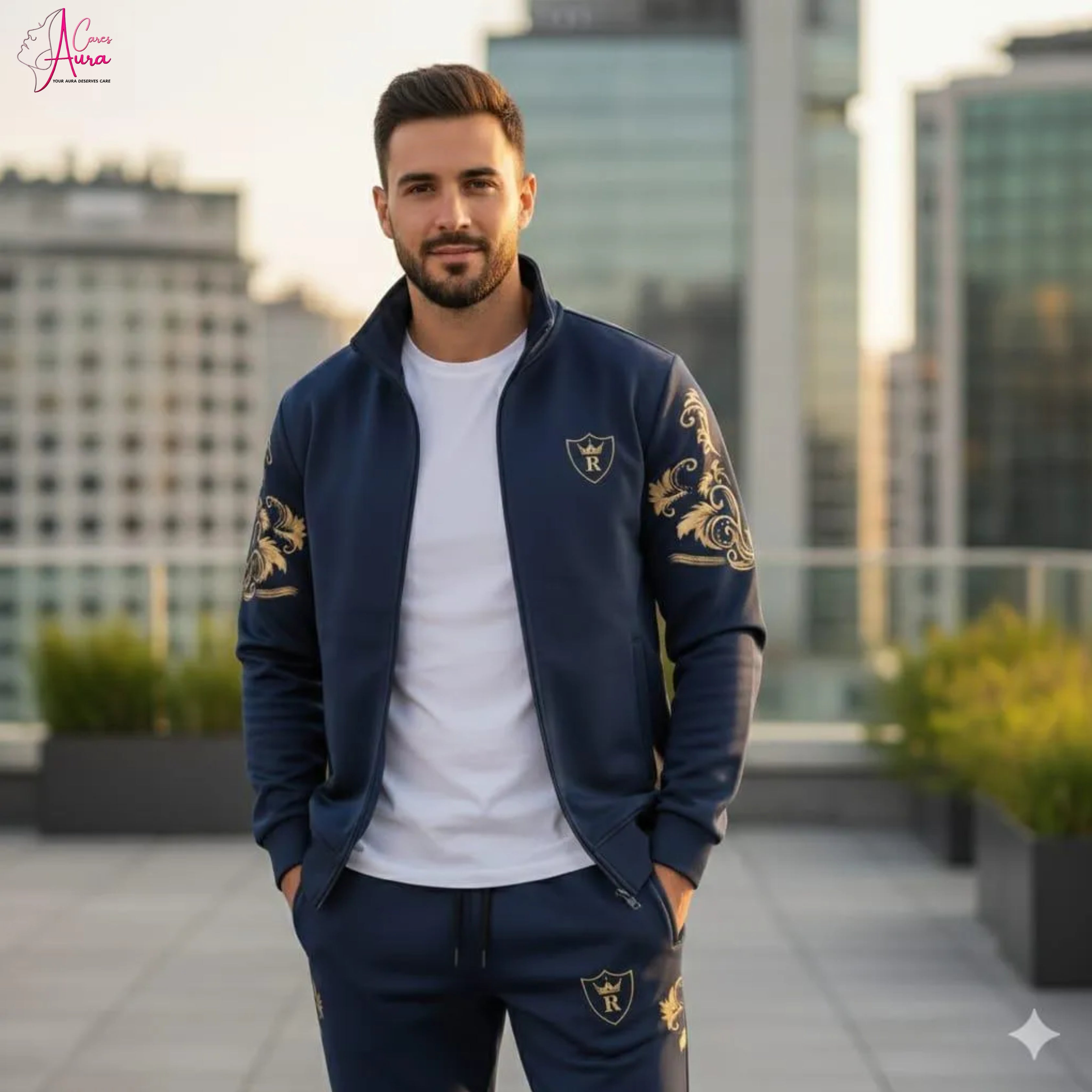 2 Pcs Men’s Fleece Printed Zipper Track Suit – Premium Comfort &amp; Streetwear Style