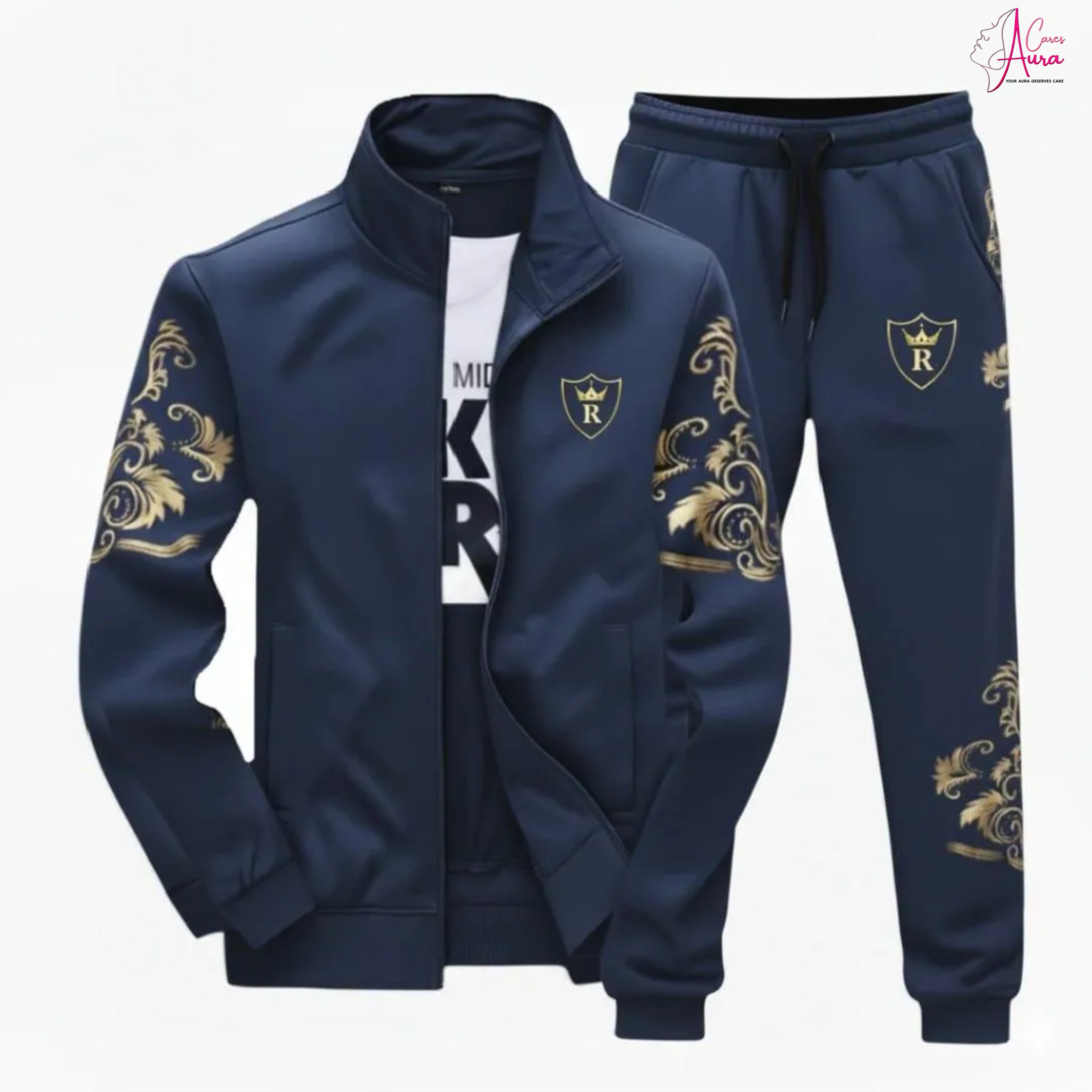 2 Pcs Men’s Fleece Printed Zipper Track Suit – Premium Comfort &amp; Streetwear Style