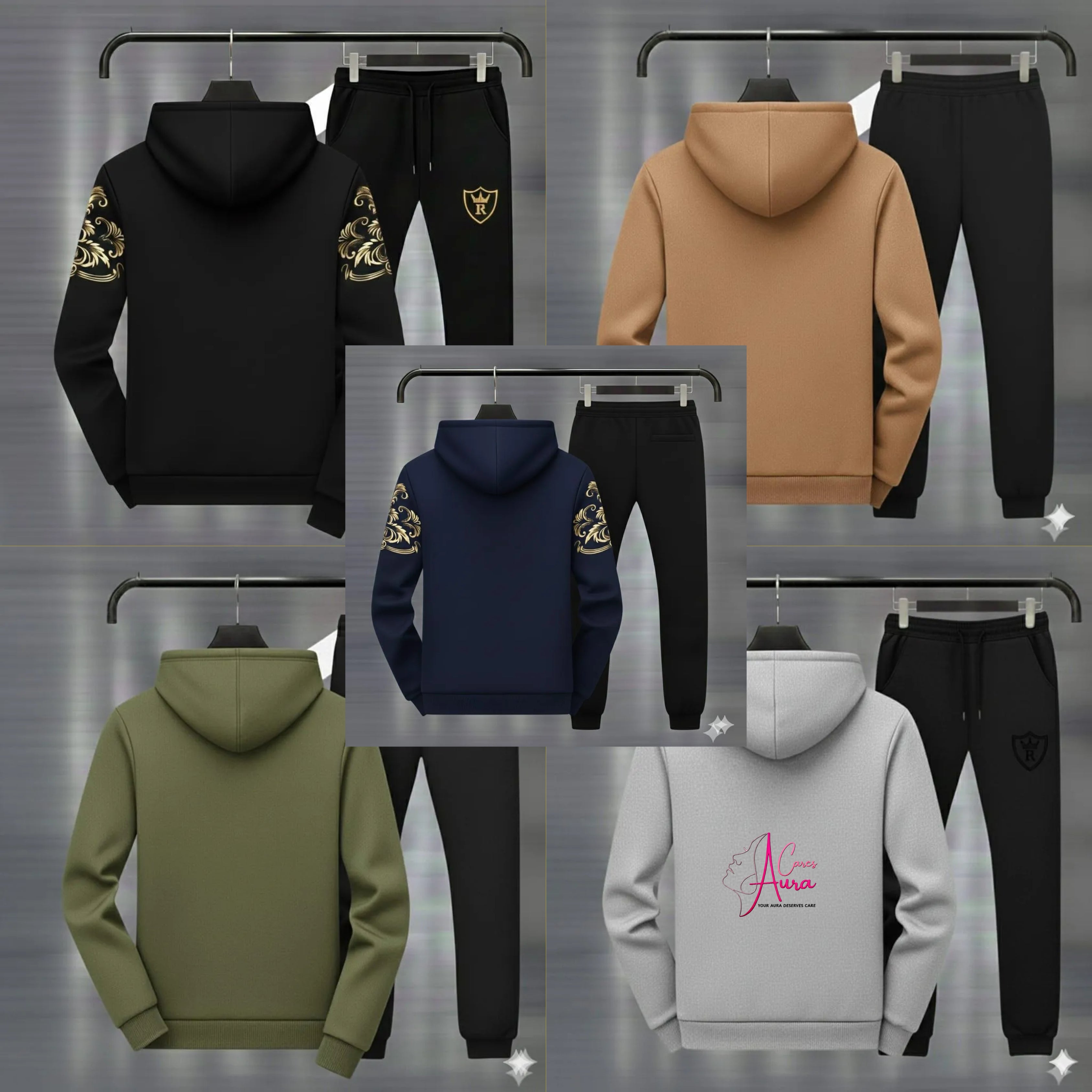 Royal Crest Printed Hoodie Track Suit – Premium Fleece 2-Pcs Set for Men