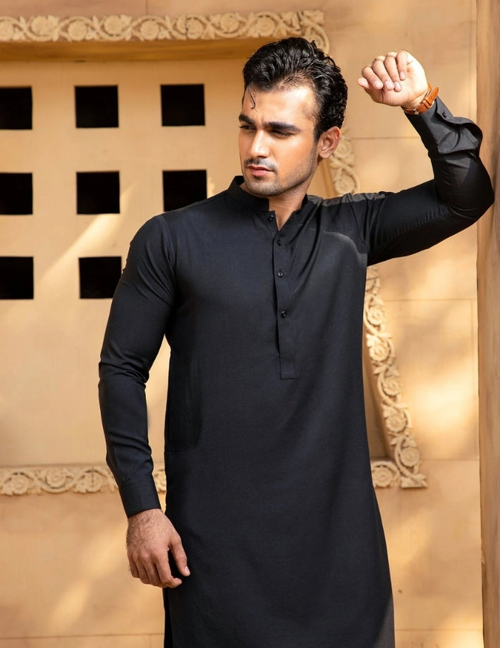 Men’s Black Boski Shalwar Kameez – Plain Kurta & Trouser Set