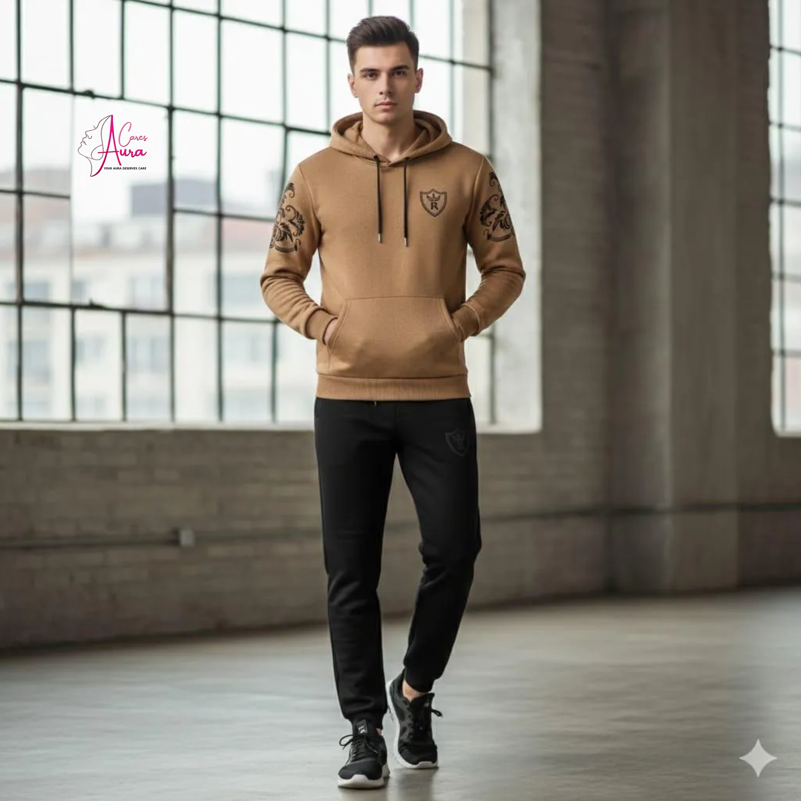 Royal Crest Printed Hoodie Track Suit – Premium Fleece 2-Pcs Set for Men