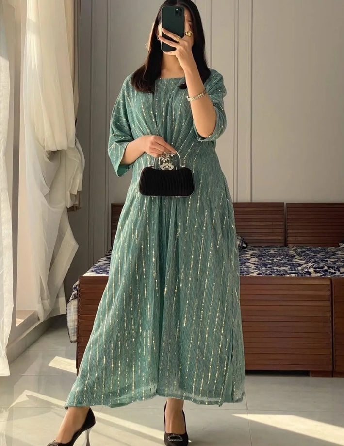 Elegant Moonlight Kaftan Dress – Chiffon Embroidered