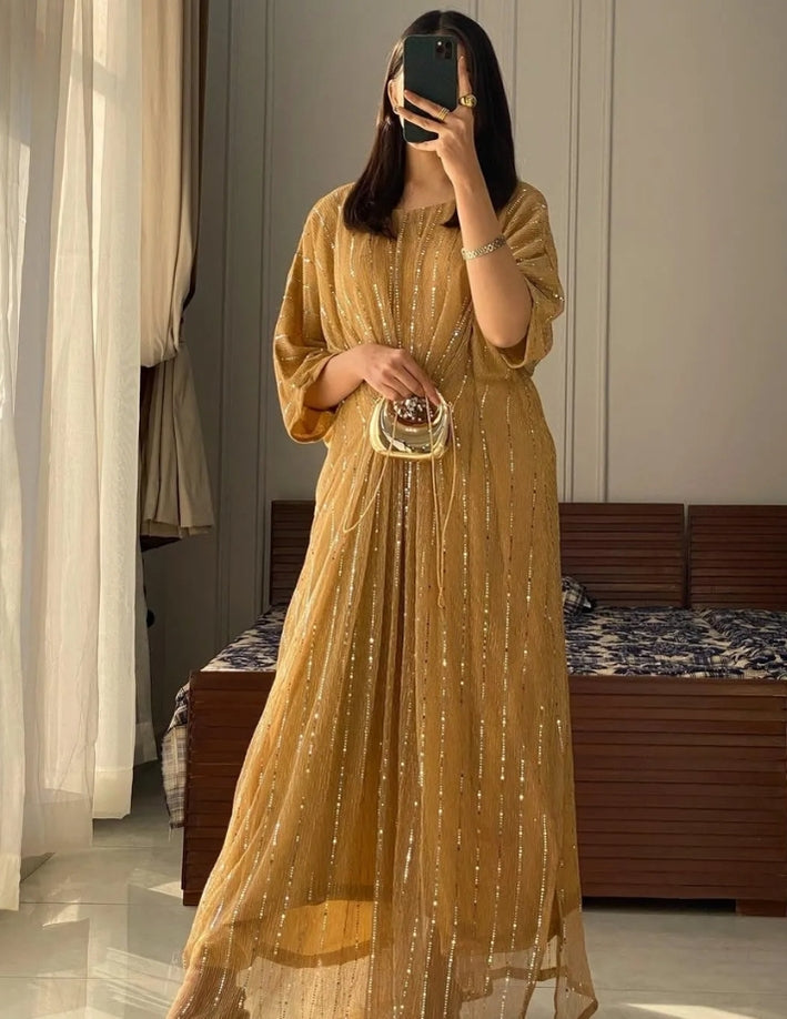 Elegant Moonlight Kaftan Dress – Chiffon Embroidered