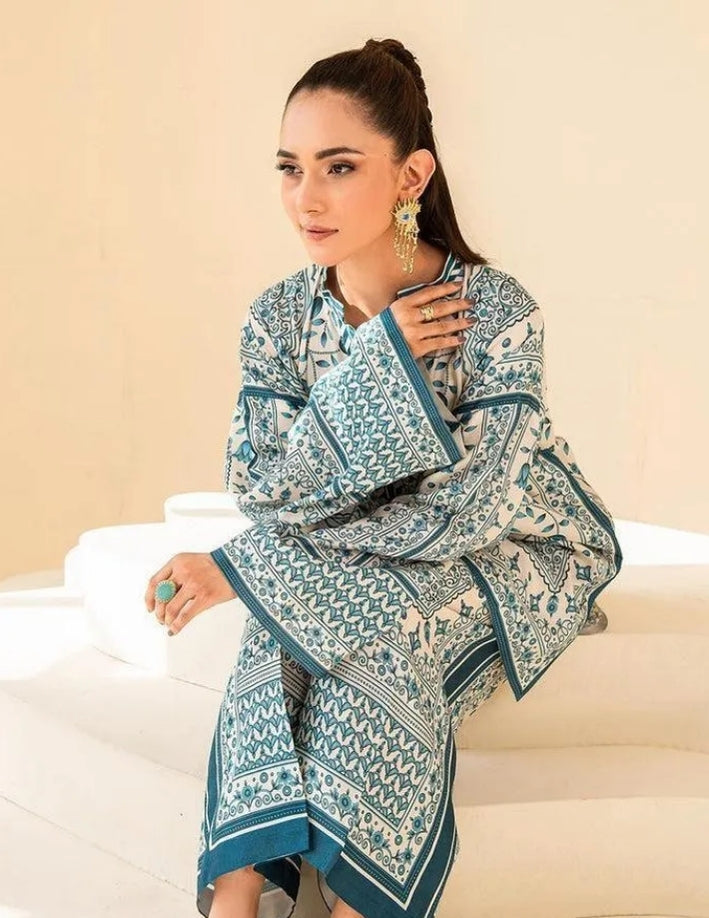 2 Pcs Women’s Stitched Swiss Lawn Printed Co-Ord Set – Multicolor Casual Wear